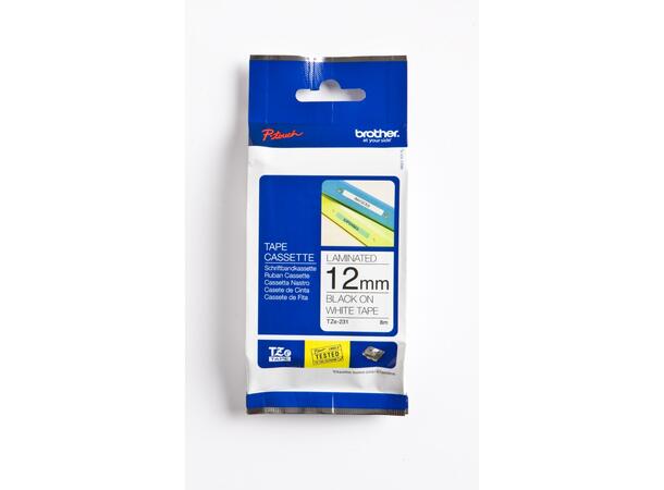 Tape BROTHER TZE231 12mmx8m sort på hvit Brother tape til P-Touch etikettskrivere 